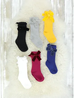 Velvet Bow Socks - 6 Colors Available