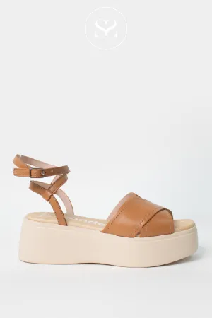 WONDERS A-3712 TAN LEATHER CHUNKY PLATFORM SANDALS